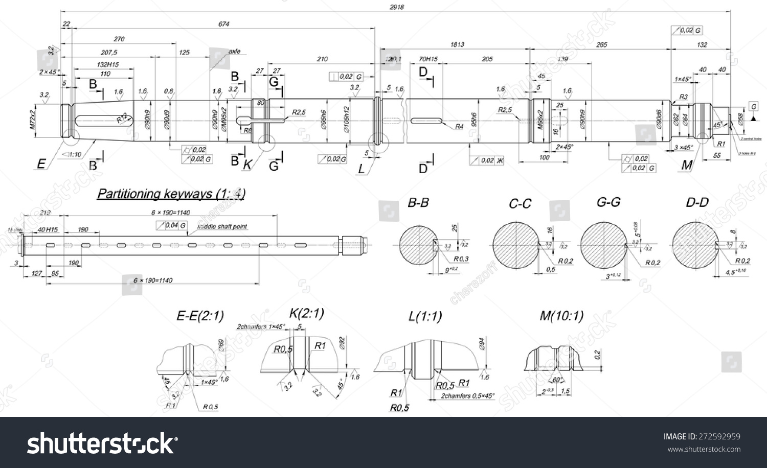 expanded-sketch-shaft-partitioning-keyways-hatching-vector-de-stock