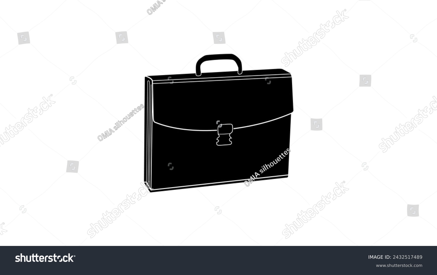 black briefcase silhouette, business accessory, handle clip art preview