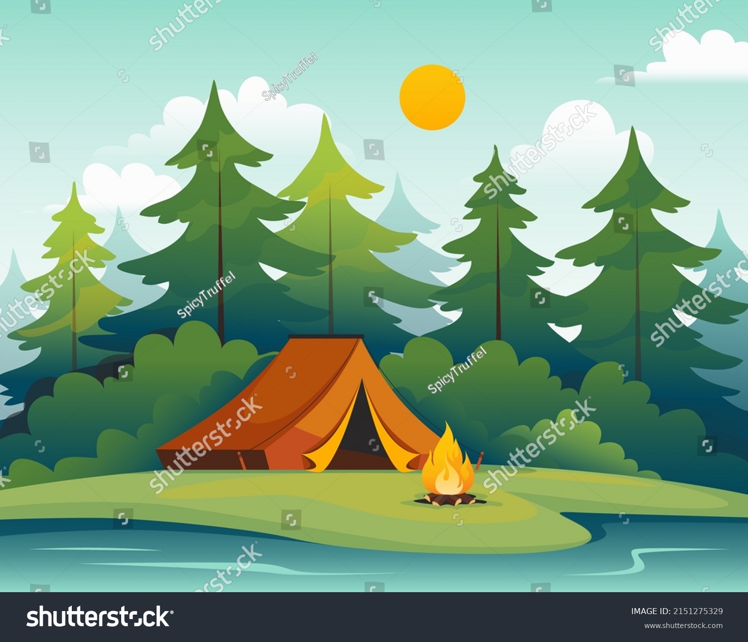 Expedition Trip Campfire Tent On Nature Stock Vector (Royalty Free ...