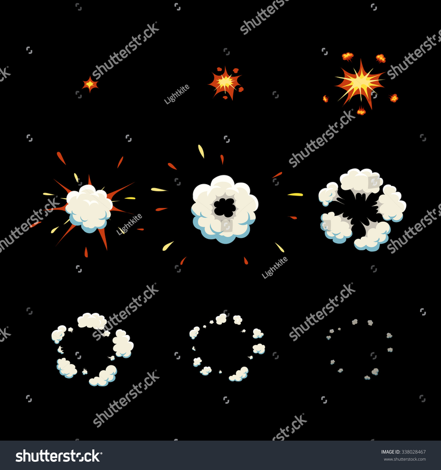 Explode Effect Animation Smoke Cartoon Explosion Stock Vector (Royalty