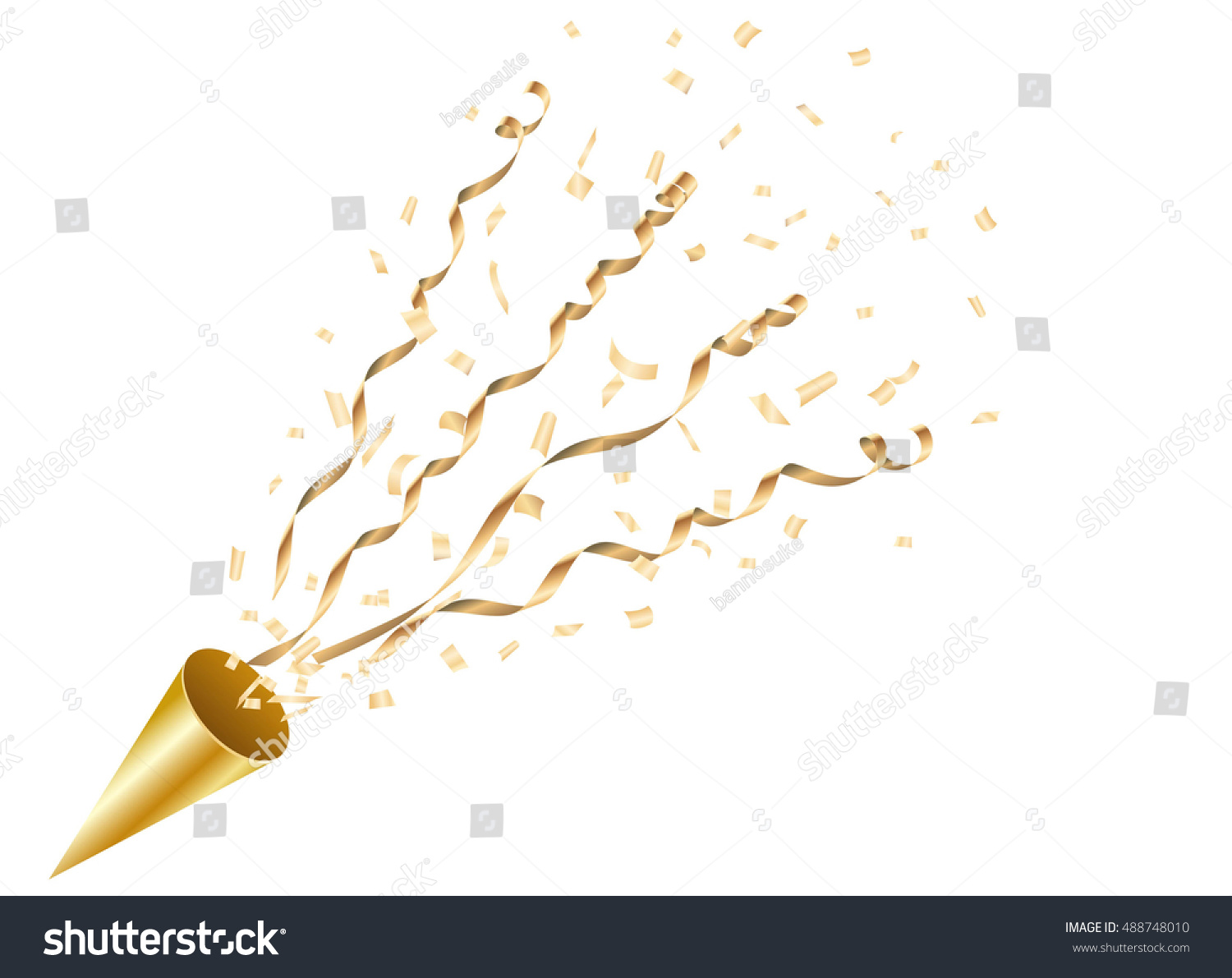 Exploding Gold Party Popper Confetti Streamer Stock Vector