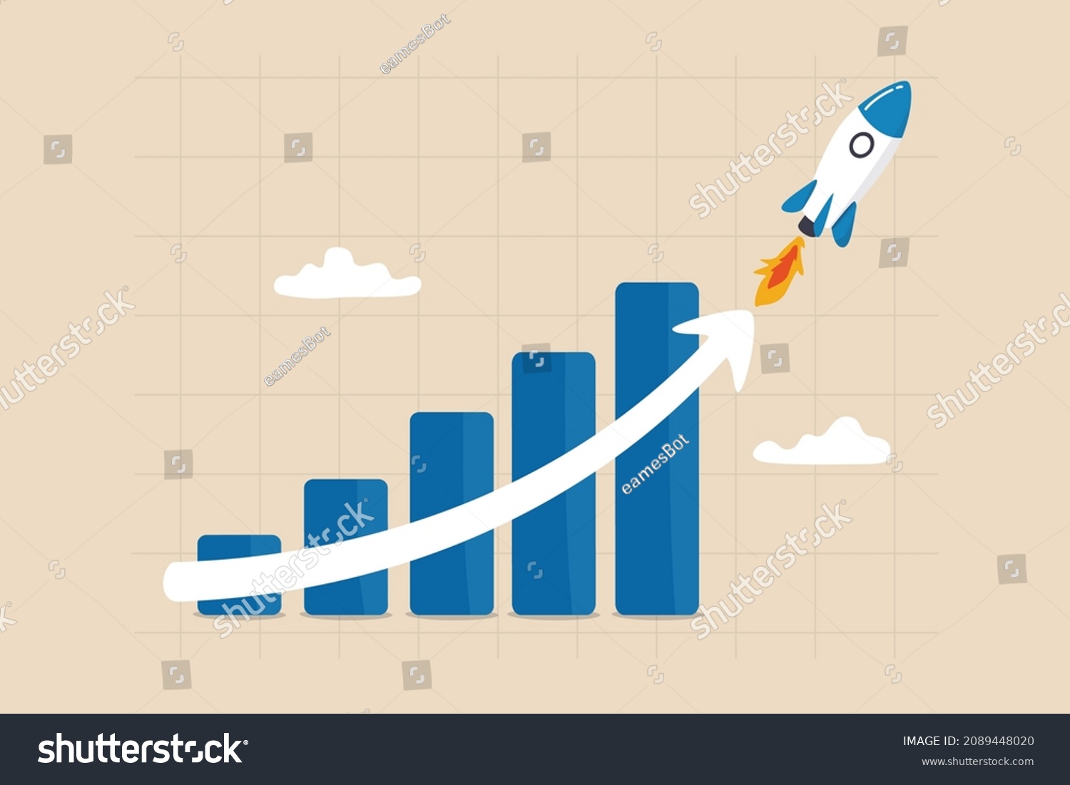 SVG of Exponential growth or compound interest, investment, wealth or earning rising up graph, business sales or profit increase concept, financial report graph with exponential arrow from flying rocket. svg
