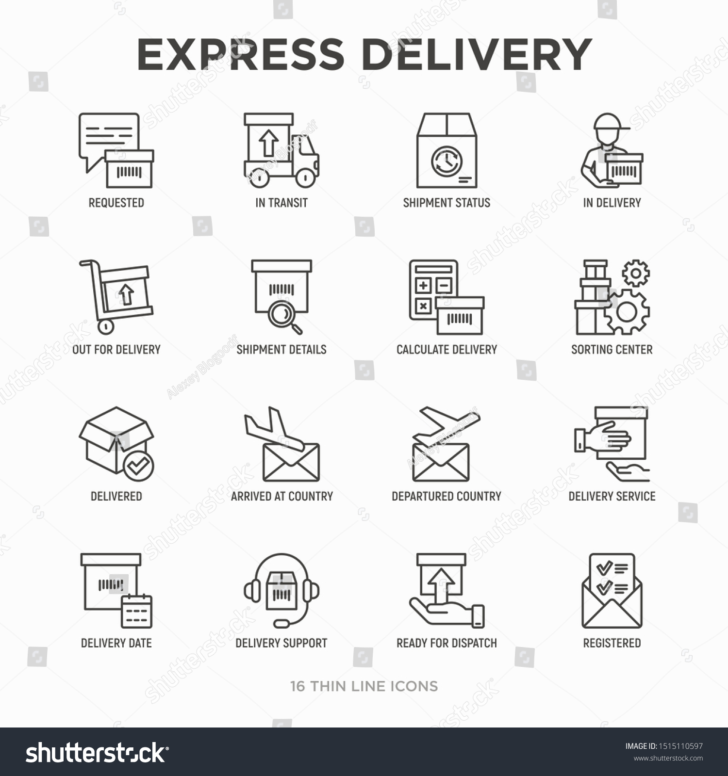 Express Delivery Thin Line Icons Set Stock Vector Royalty Free