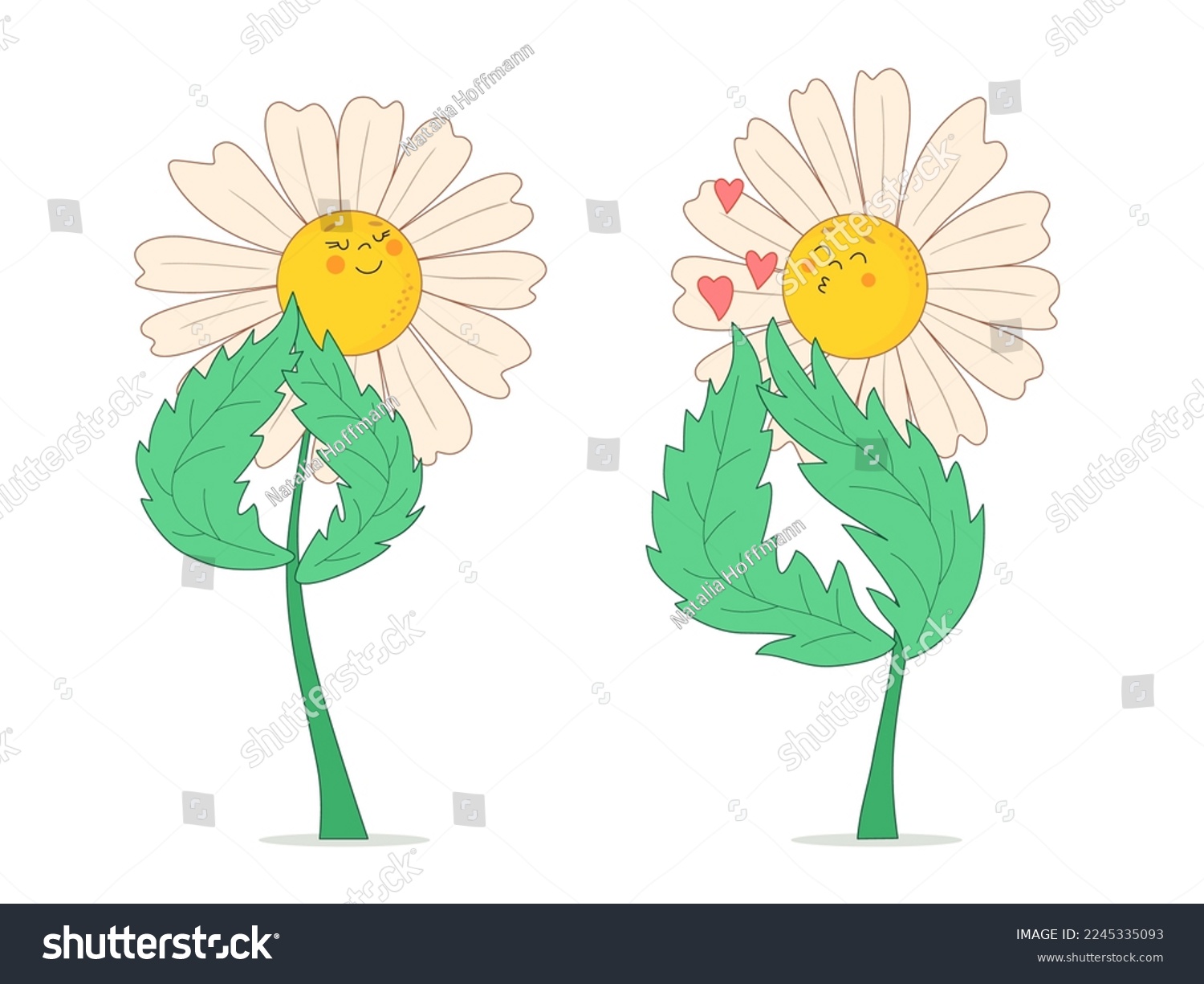 SVG of Expression of feelings of love and adoration. I love you. Chamomile flower blows kiss to another chamomile flower. Emotion stickers. Vector illustration on white isolated background. svg