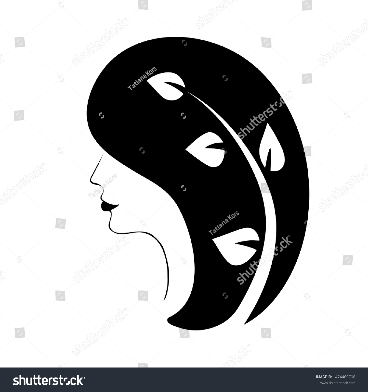 Exquisite Female Profile Luxurious Hair Graphic Stock Vector