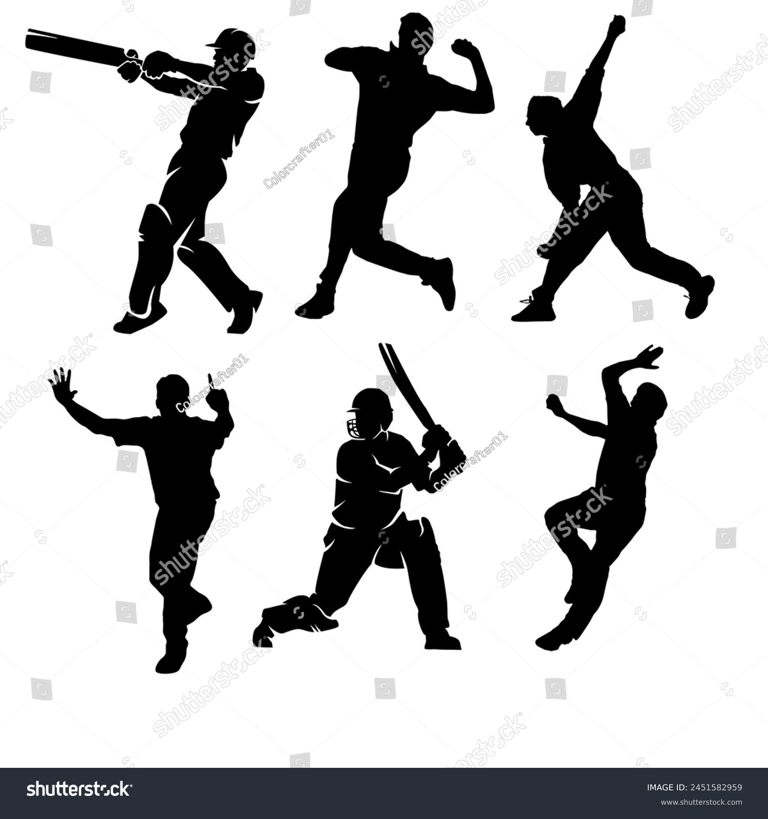 SVG of Extensive collection of cricket player silhouettes, including batsmen, bowlers, and cricket-related elements svg