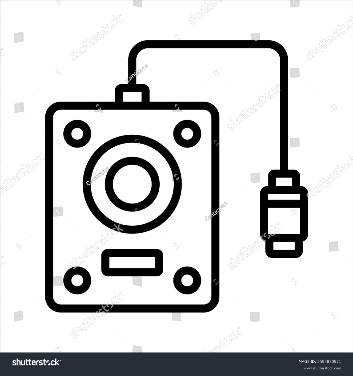 black speaker with cable, simple outline clip art preview