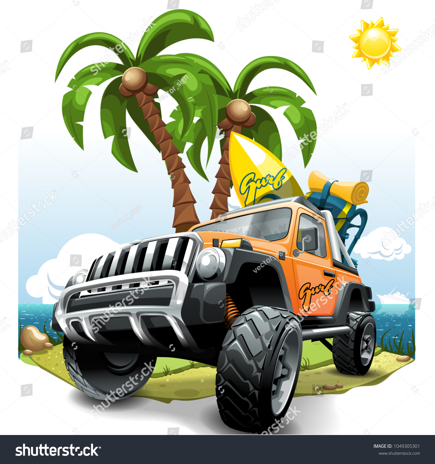SVG of Extreme orange Off Road Vehicle SUV on a beach. Vector illustration. svg