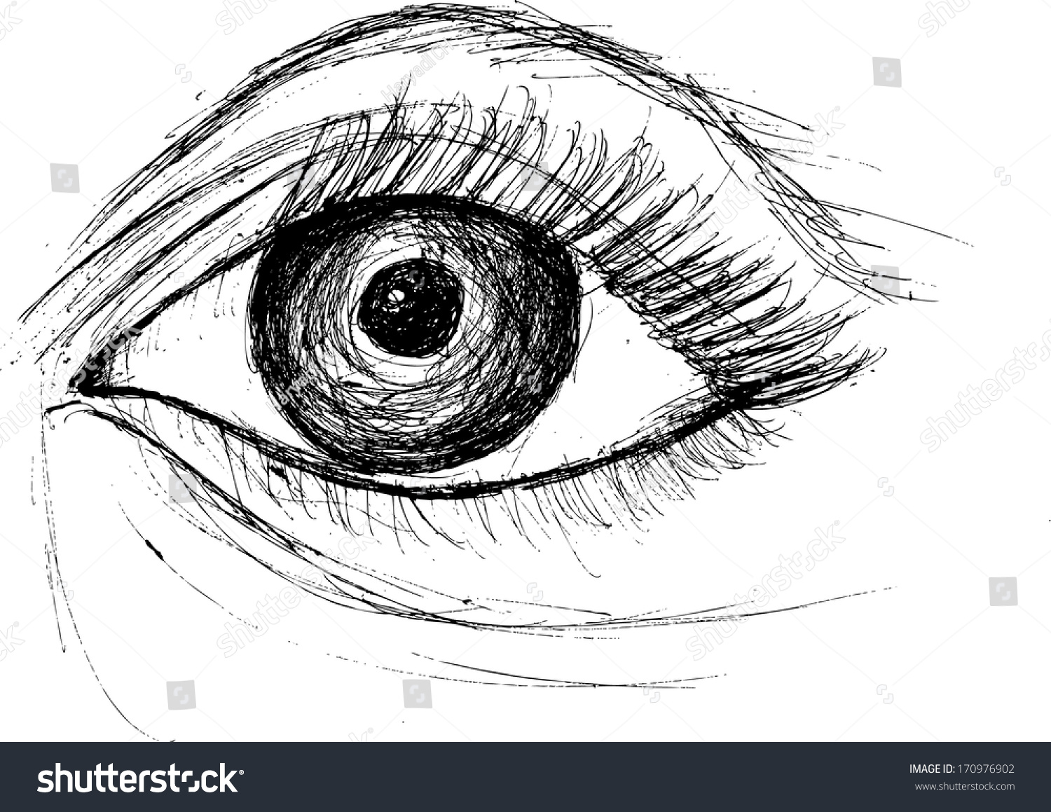 Eye With Heart Pupil , Sketch Stock Vector Illustration 170976902 ...