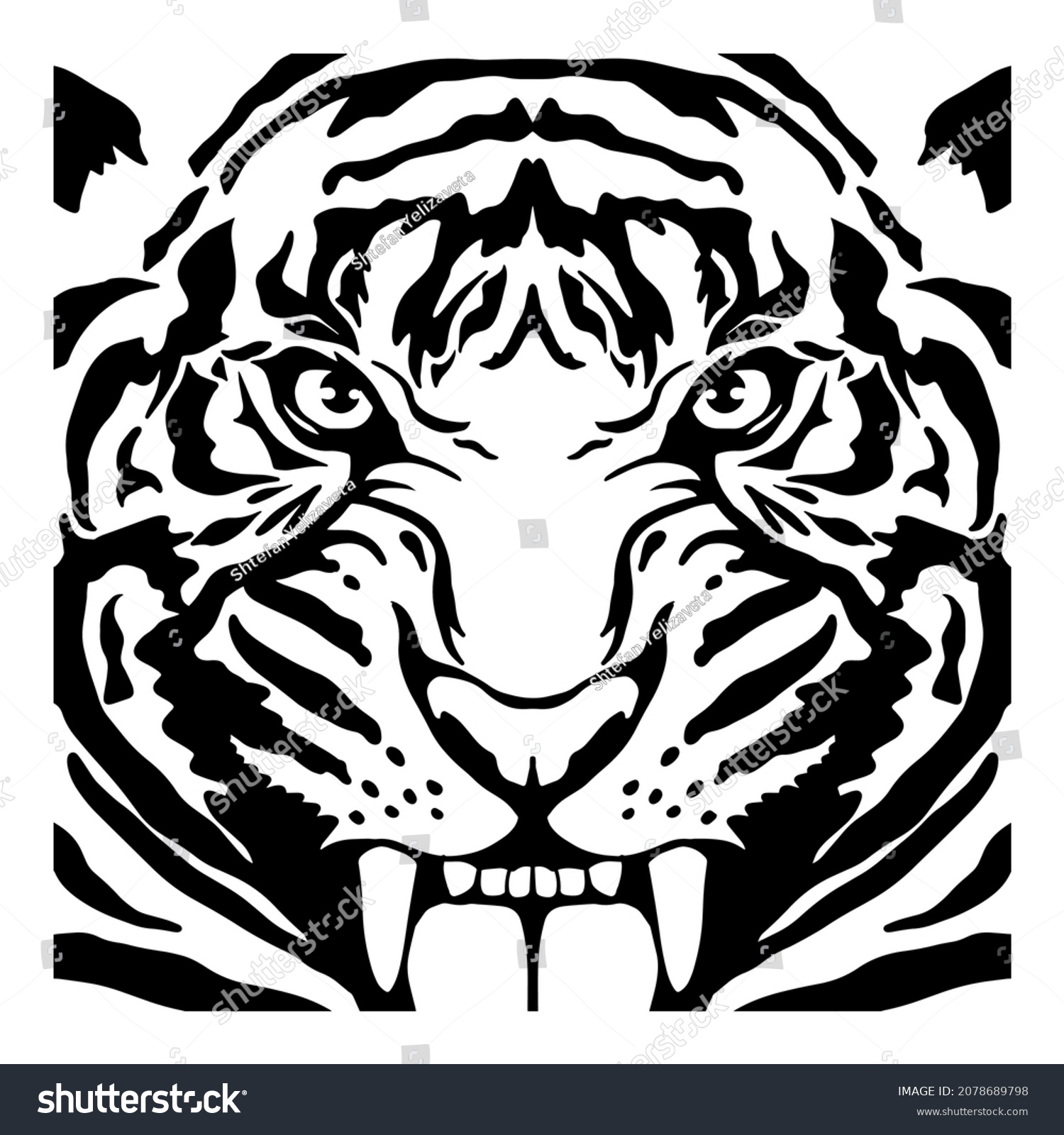 SVG of Eyes Tiger. Angry tiger cut svg file. Black and white vector of a tiger head. Angry tiger head sport mascot logo on a white background. Vector illustration. T-shirt design. Vinyl Decal Plotter svg