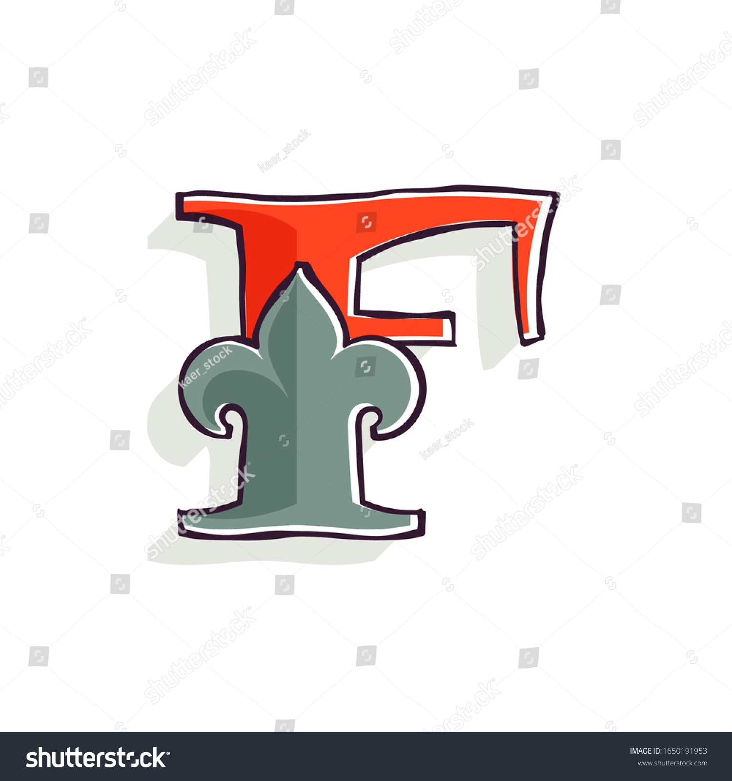 F Letter Logo French Lily Offset Stock Vector Royalty Free