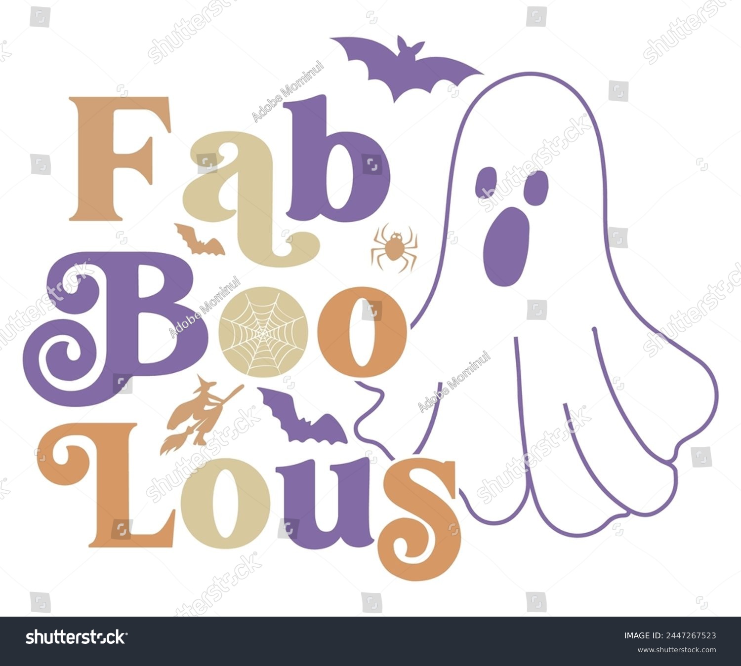 SVG of Fab Boo Lous Retro,Halloween Svg,Typography,Halloween Quotes,Witches Svg,Halloween Party,Halloween Costume,Halloween Gift,Funny Halloween,Spooky Svg,Funny T shirt,Ghost Svg,Cut file svg