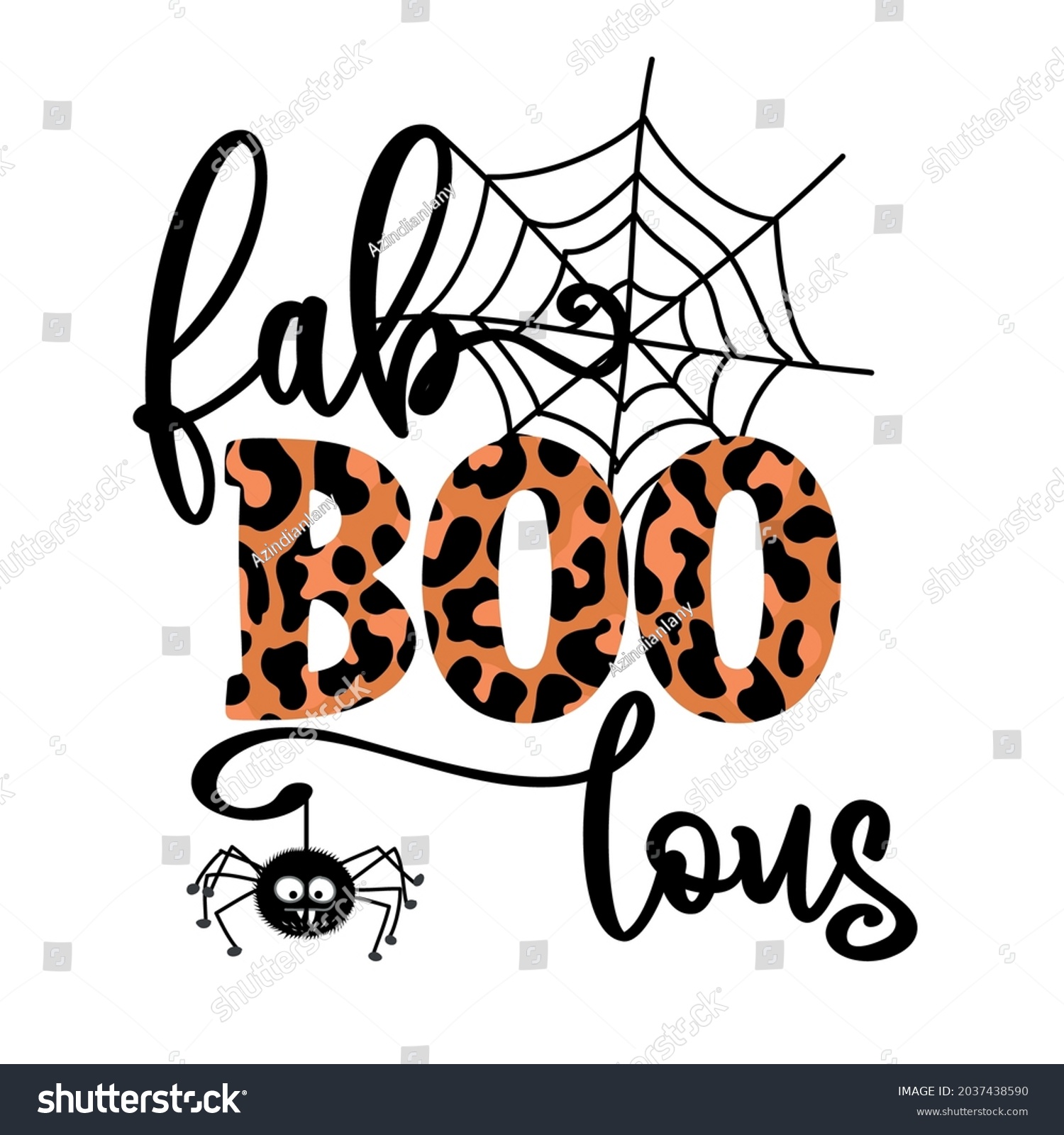 SVG of Fabulous, Fabulous - Happy Halloween overlays, lettering label design with cute hairy hanging spider. Hand drawn isolated emblem with quote. Halloween party decoration or greeting cards.  svg