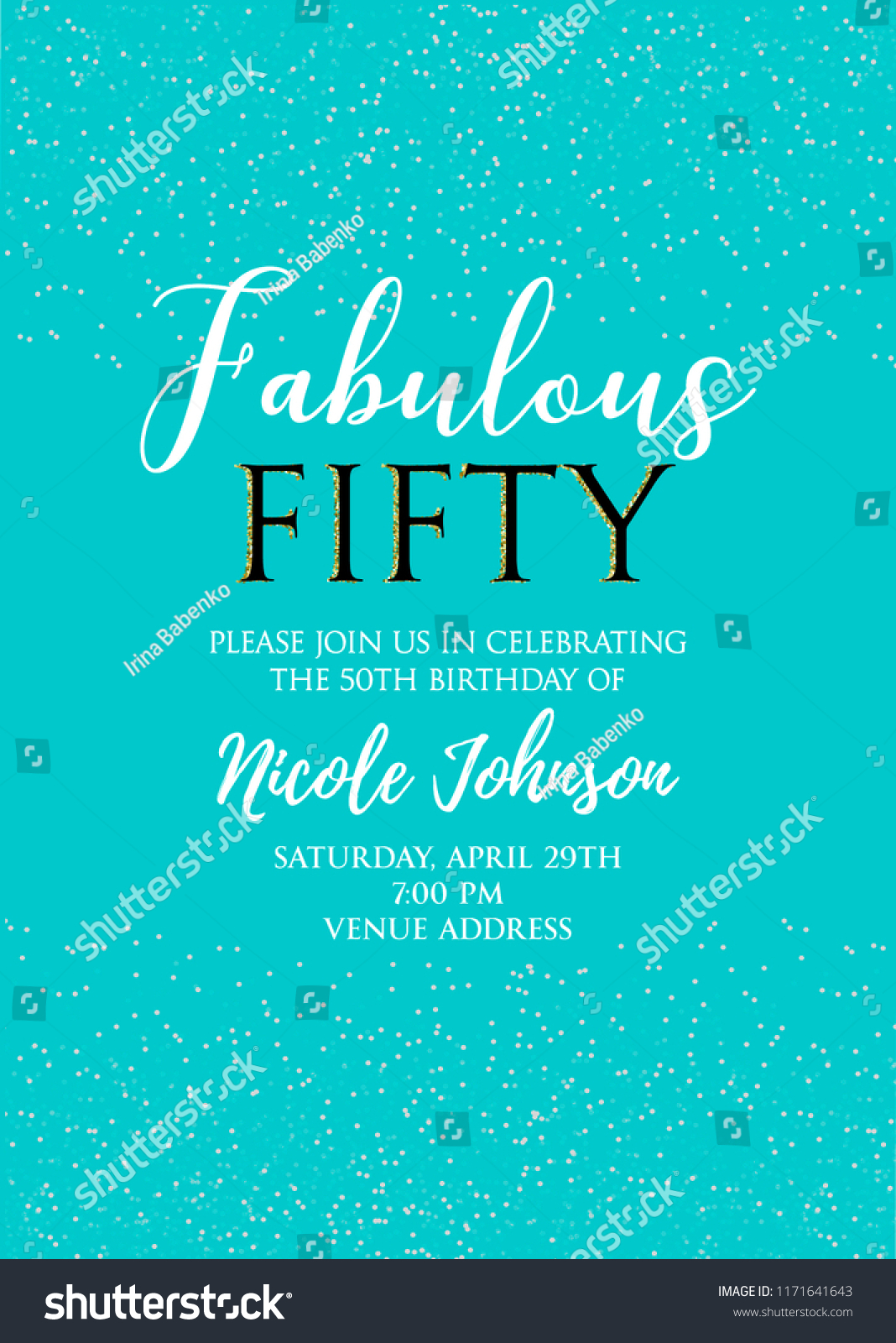 SVG of Fabulous Fifty birthday party vector printable invitation card with golden glitter elements. svg