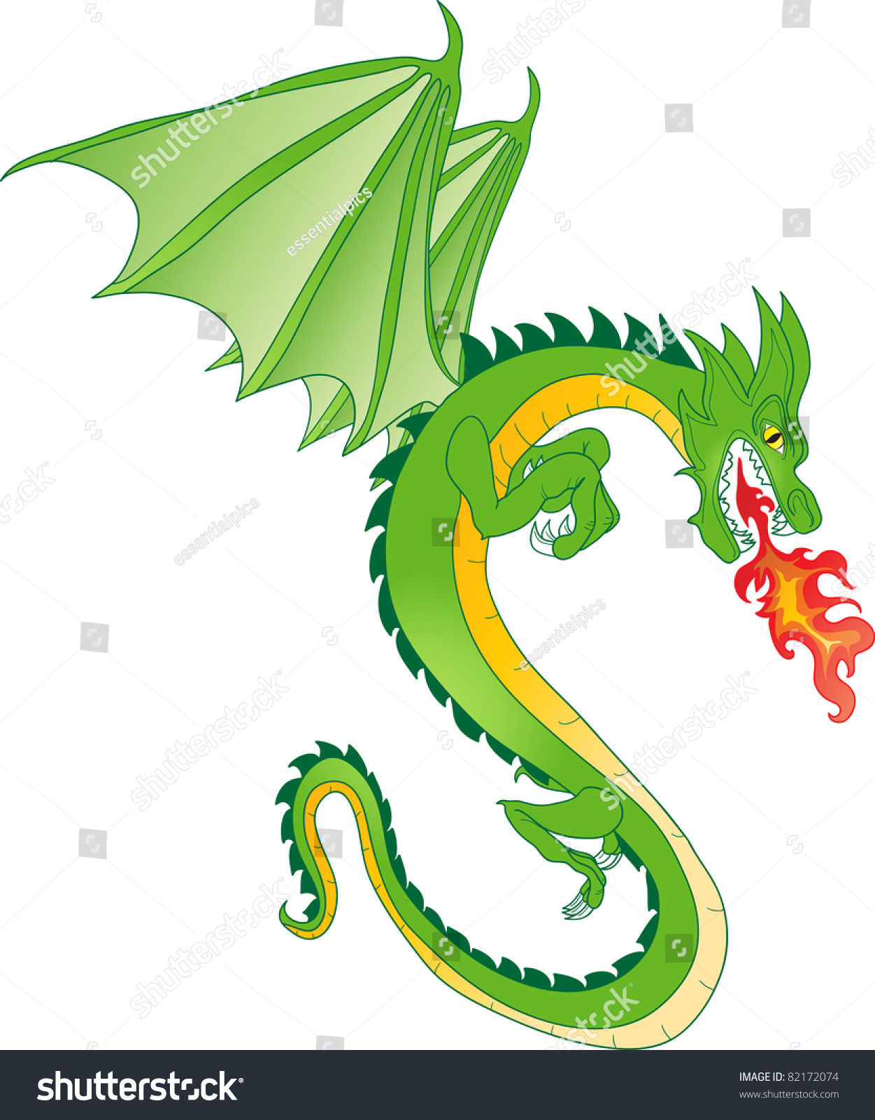 Fabulous Magical Green Fire-Spitting Dragon Stock Vector Illustration ...