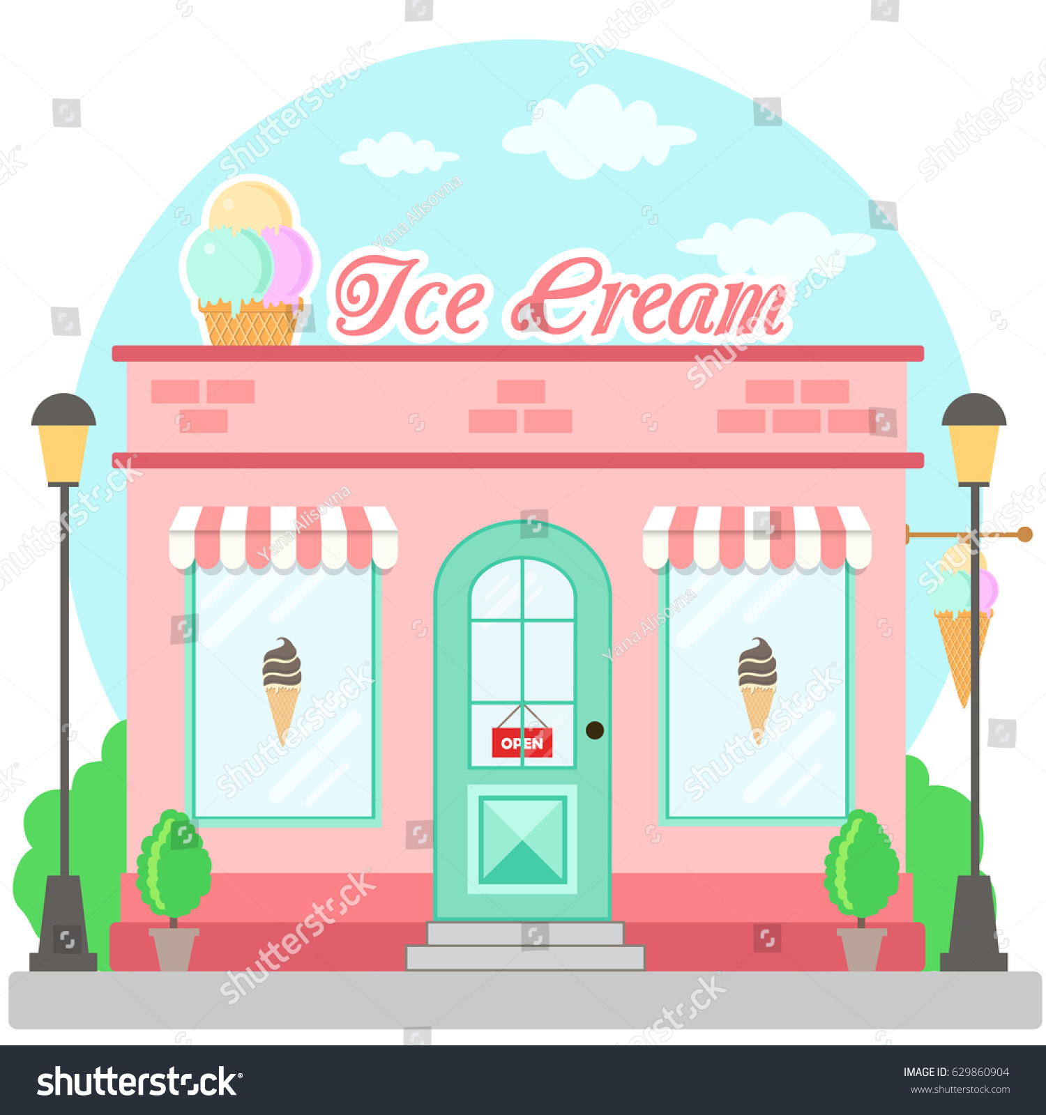 Facade Ice Cream Shop Signboard Awning Stock Vector (Royalty Free ...