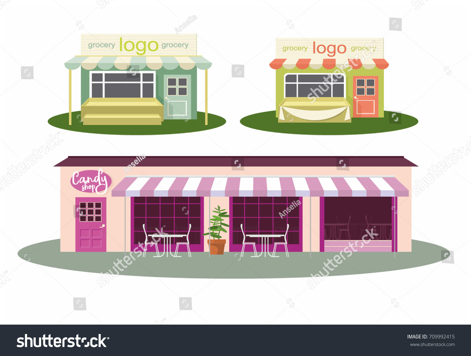 Facades Store Cafe Patisserie Small Grocery Stock Vektorgrafik