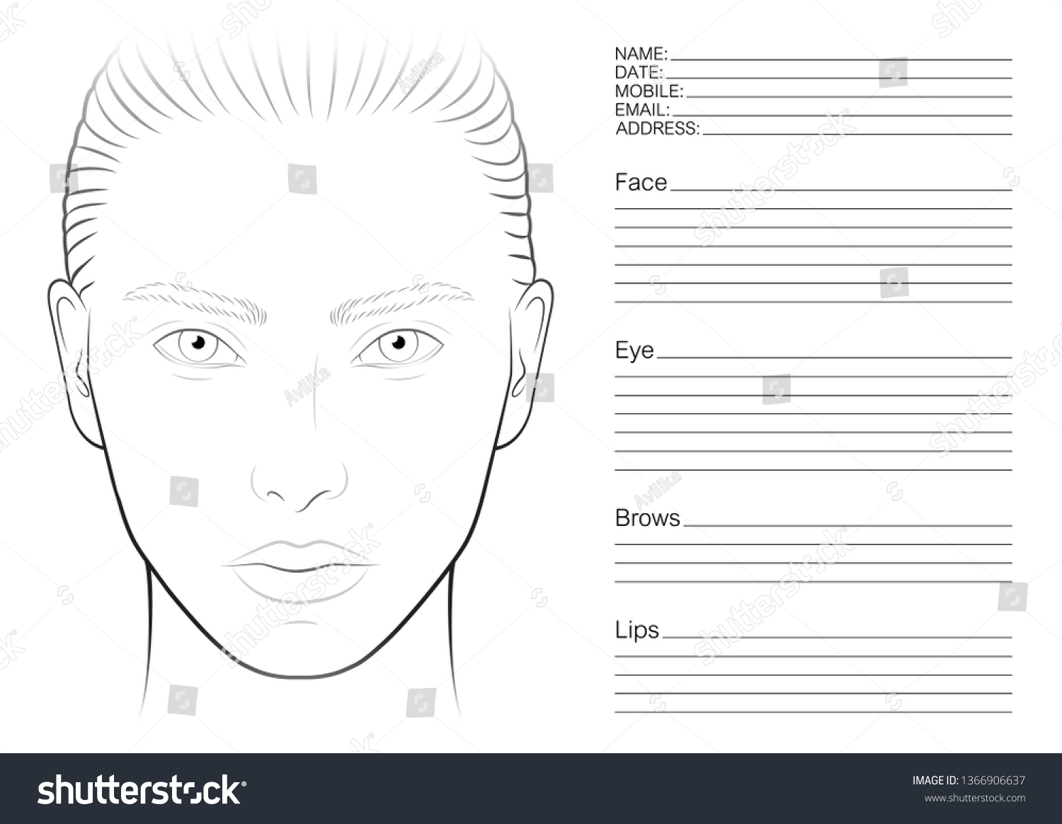 Vektor Stok Face Chart Make Artist Blank Contour Tanpa Royalti 1366906637 Shutterstock