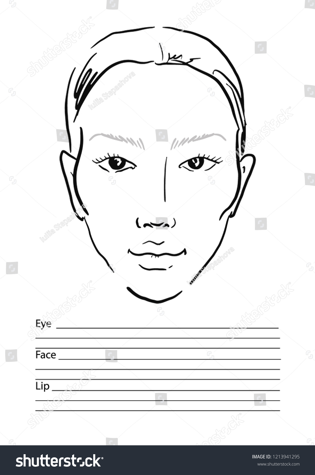 Vektor Stok Face Chart Makeup Artist Blank Template Tanpa Royalti 1213941295 Shutterstock