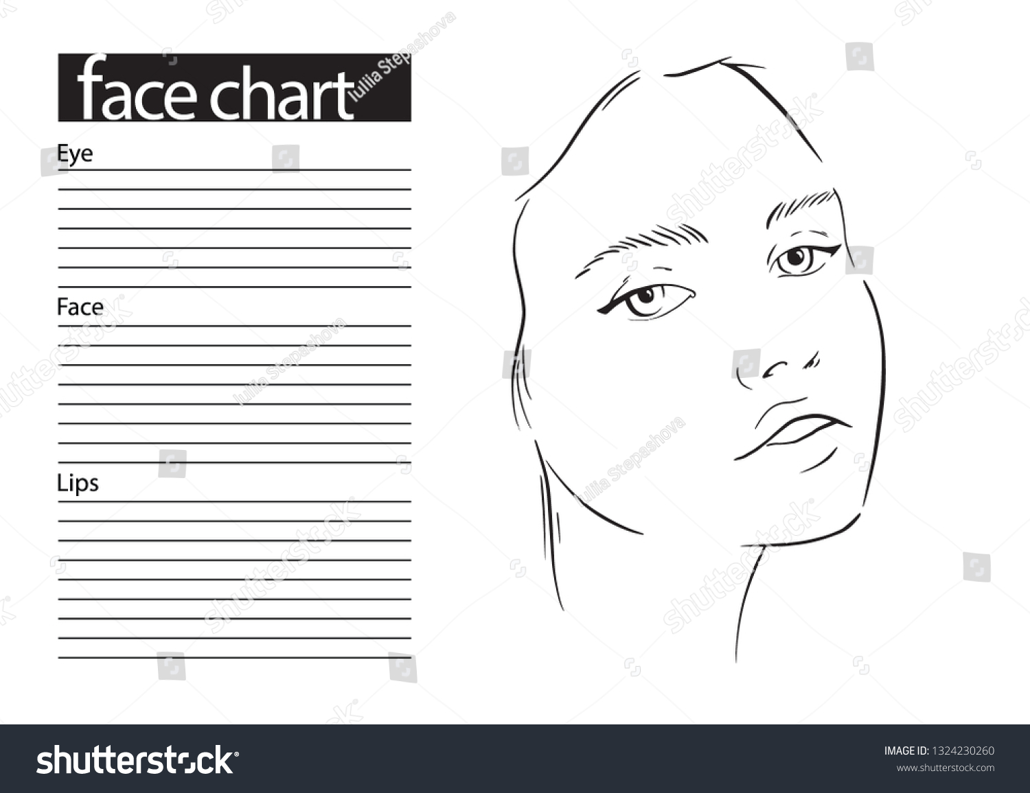 Vektor Stok Face Chart Makeup Artist Blank Template Tanpa Royalti 1324230260 Shutterstock