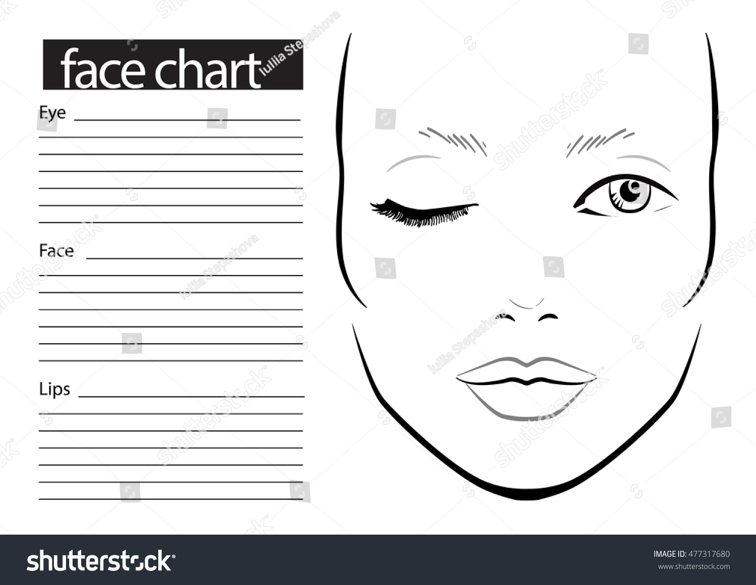 Vektor Stok Face Chart Makeup Artist Blank Template Tanpa Royalti 477317680 Shutterstock