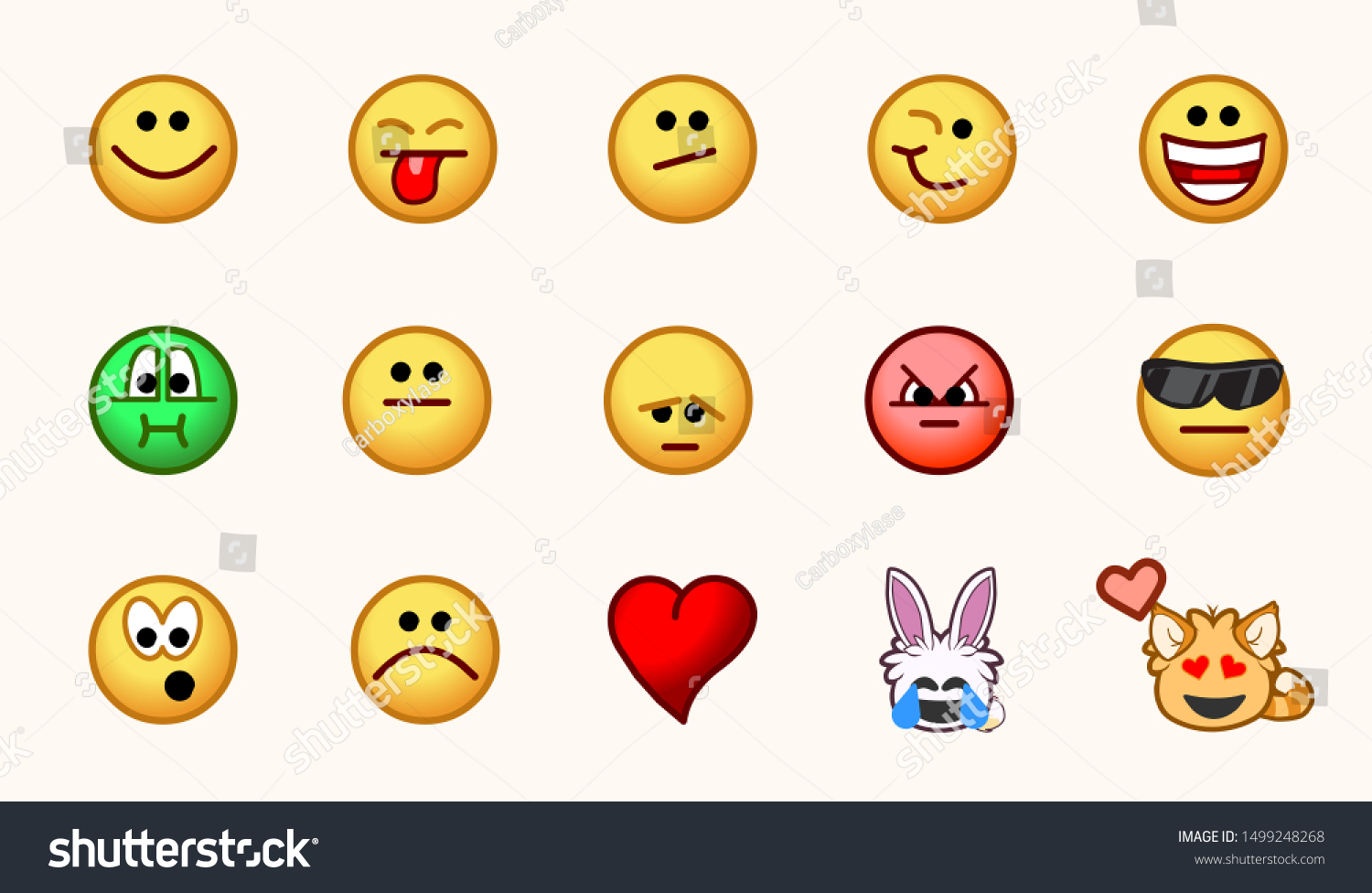 Vektor Stok Face Emojis Emoticons Vector Illustrations Set Tanpa Royalti 1499248268 Shutterstock