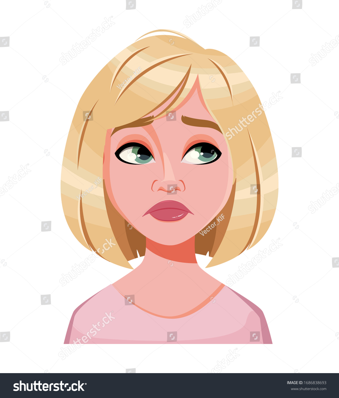 Face Expression Beautiful Blonde Woman Disappointed Stock Vector ...