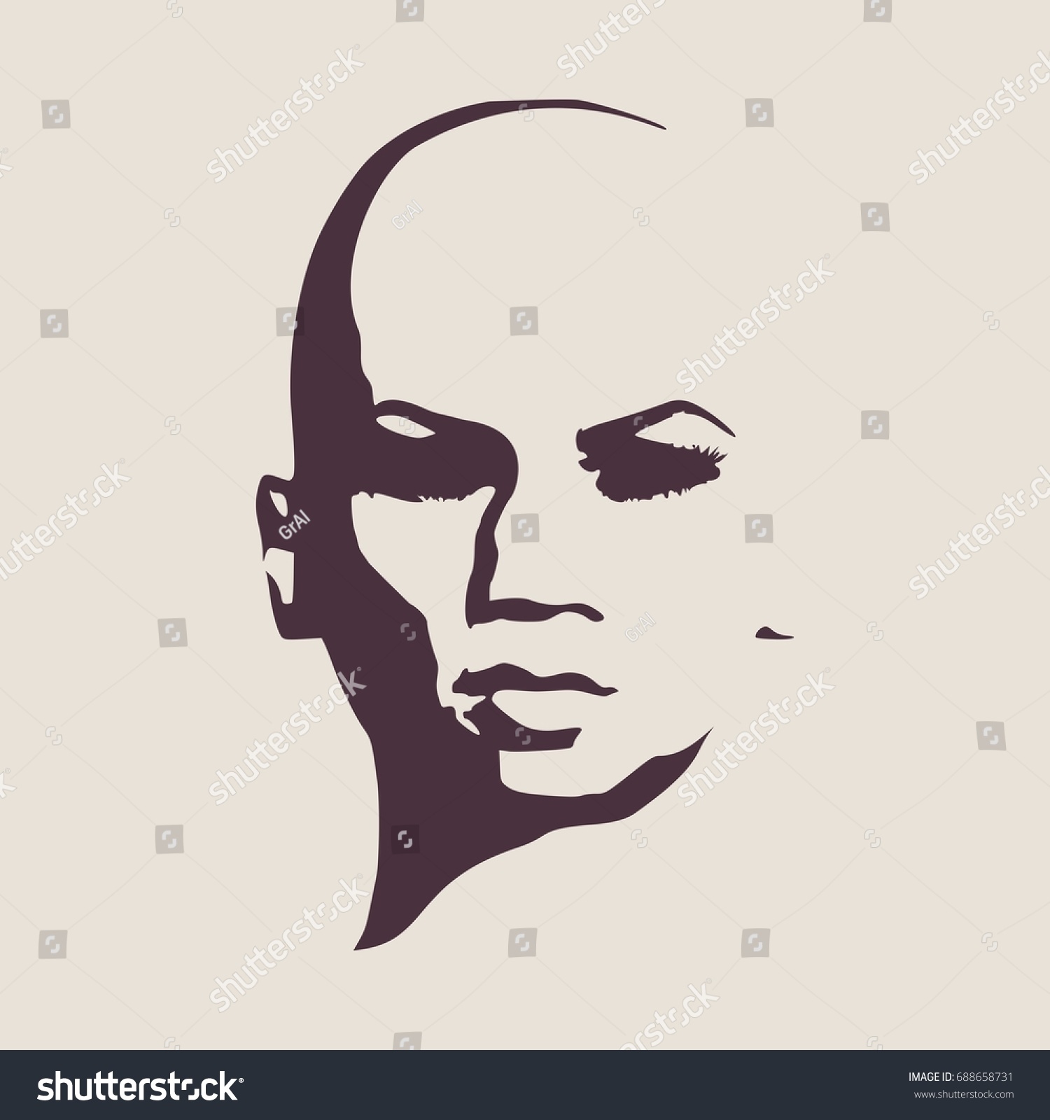 Face Front View Elegant Silhouette Female Vector De Stock Libre De Regalías 688658731 3322