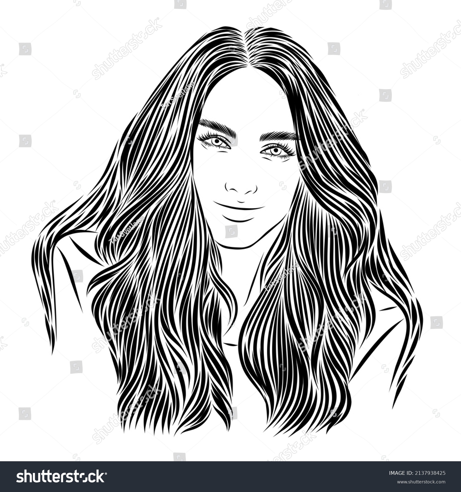 Face Beautiful Young Woman Long Hair Stock Vector (Royalty Free ...