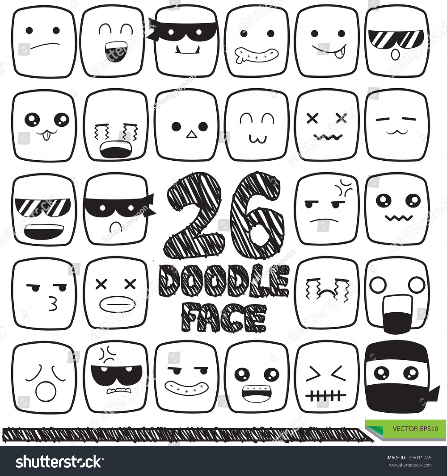 Face Doodles Monster Emotion Stock Vector 296011745 Shutterstock