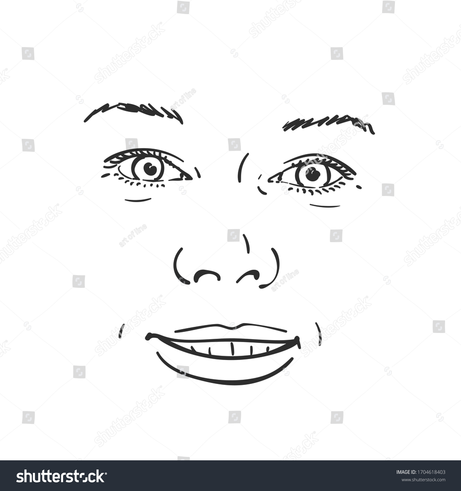 Face Happy Smiling Woman Vector Sketch Stock Vector (Royalty Free ...