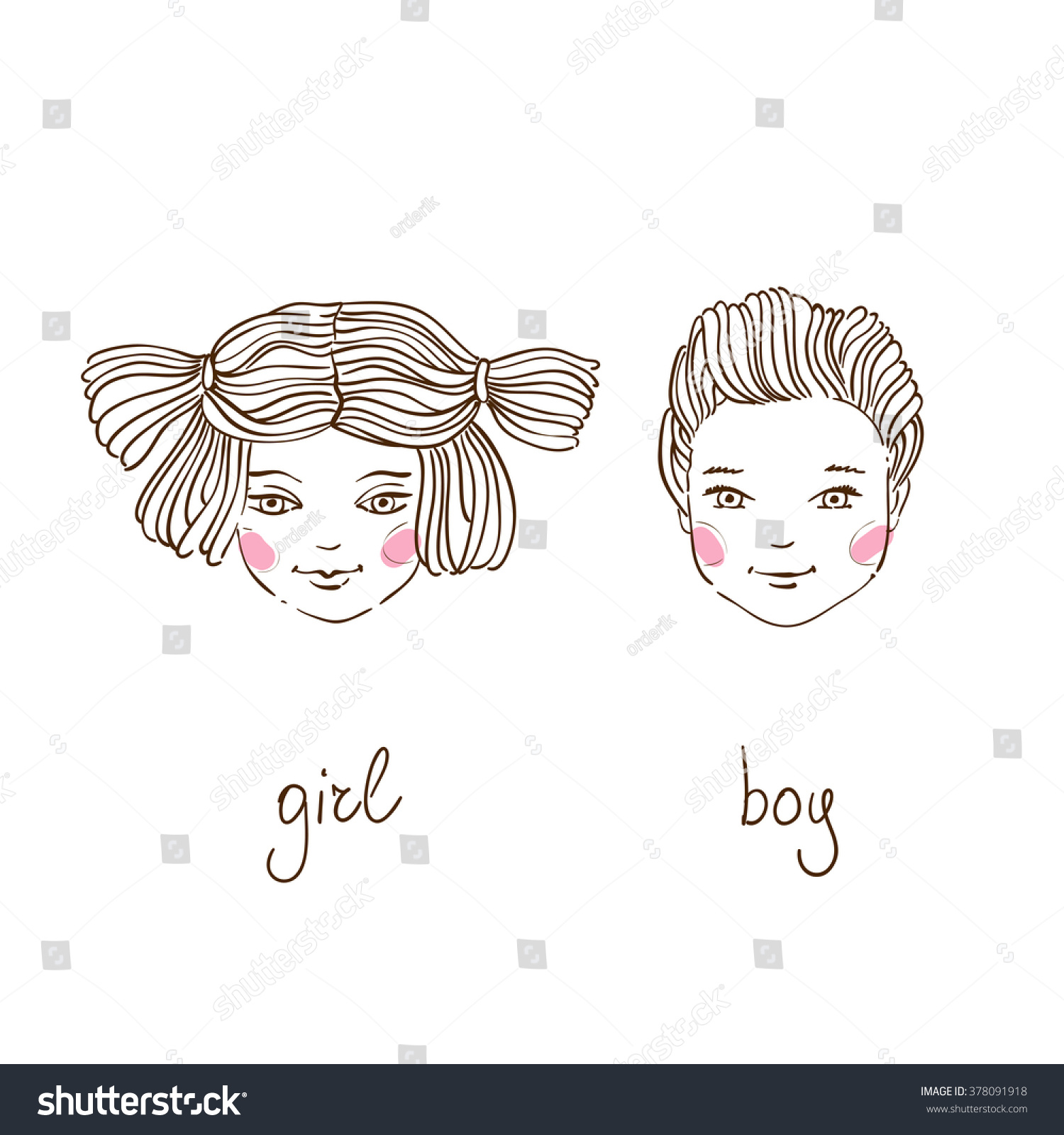 Face Sketch Cute Kids Boy Girl Stock Vector Royalty Free