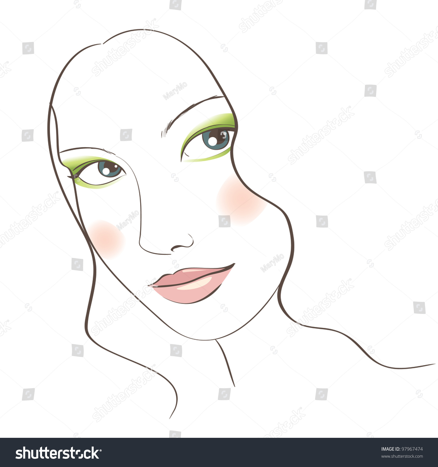 woman face outline green eye makeup clip art preview
