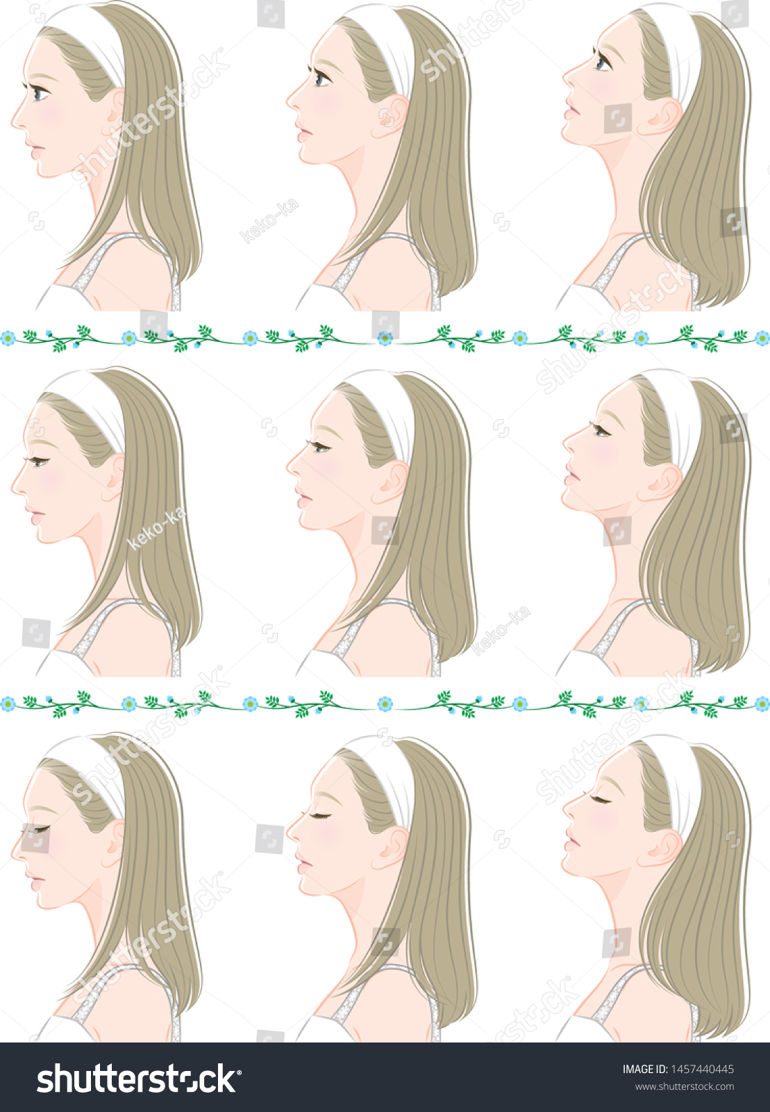 Vektor Stok Facial Expression Illustration Profile Woman Tanpa Royalti 1457440445 Shutterstock 3320