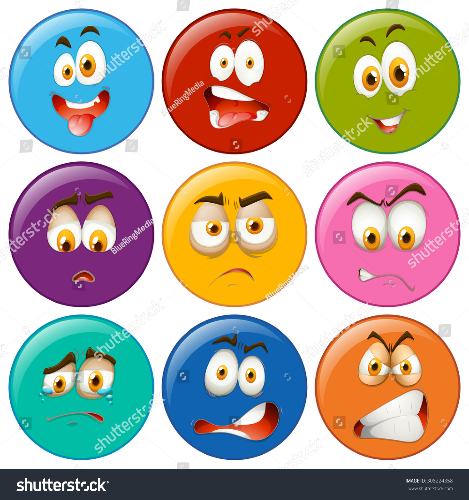 Facial Expression On Round Badges Illustration Stock Vector (Royalty ...