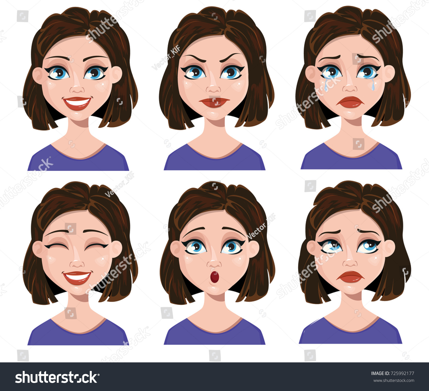 Facial Expressions Woman Different Female Emotions Stock Vector ...