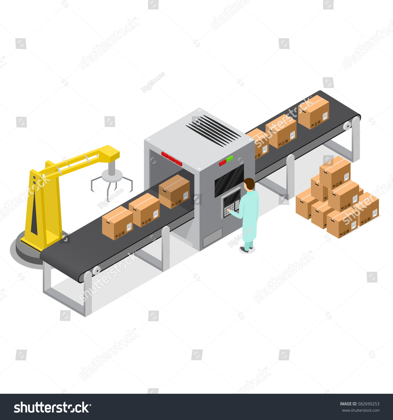 Factory Conveyor System Belt Cardboard Boxes Stock Vector (Royalty Free ...