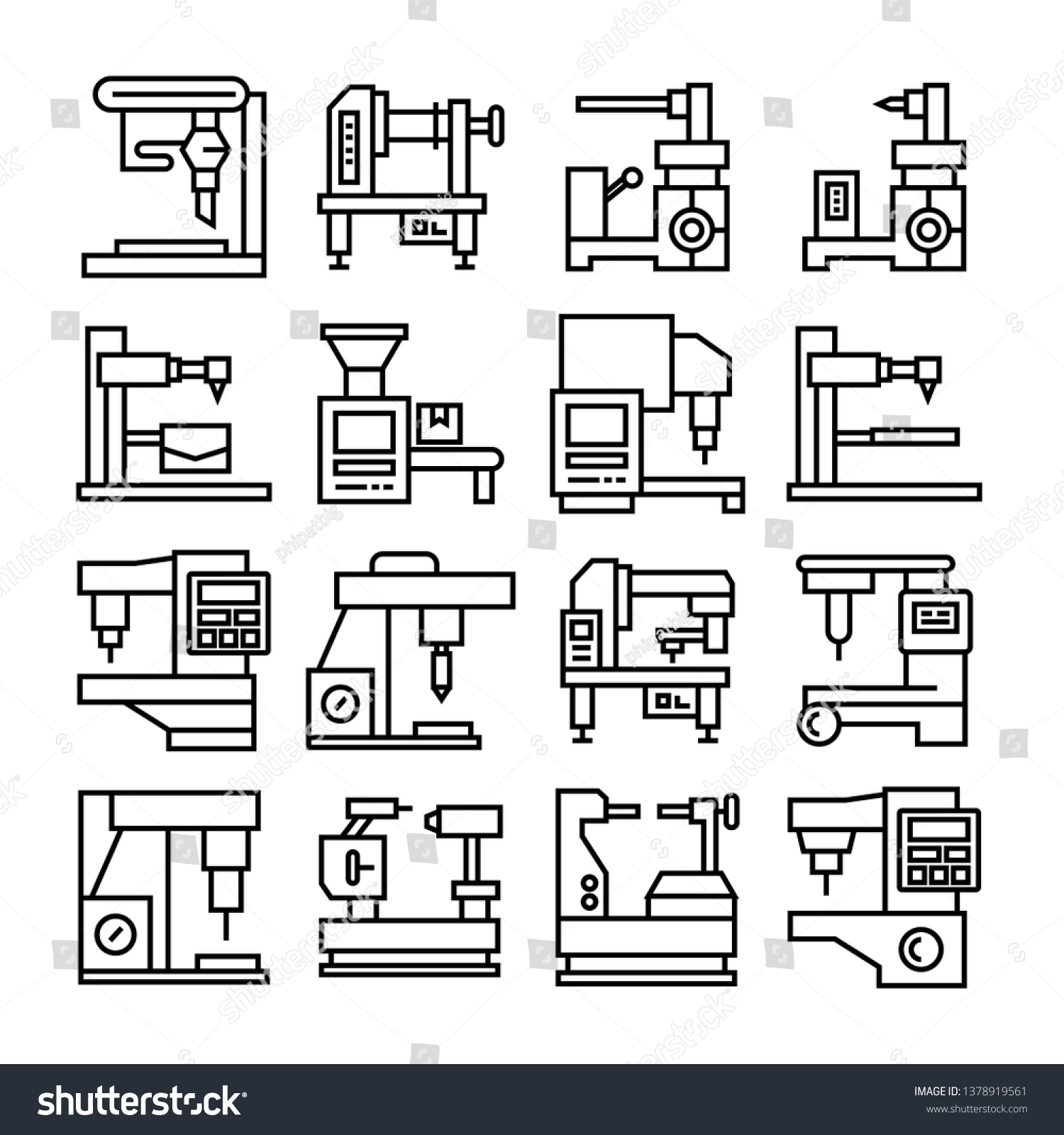 Factory Machine Automatic Industrial Machine Icons Stock Vector ...