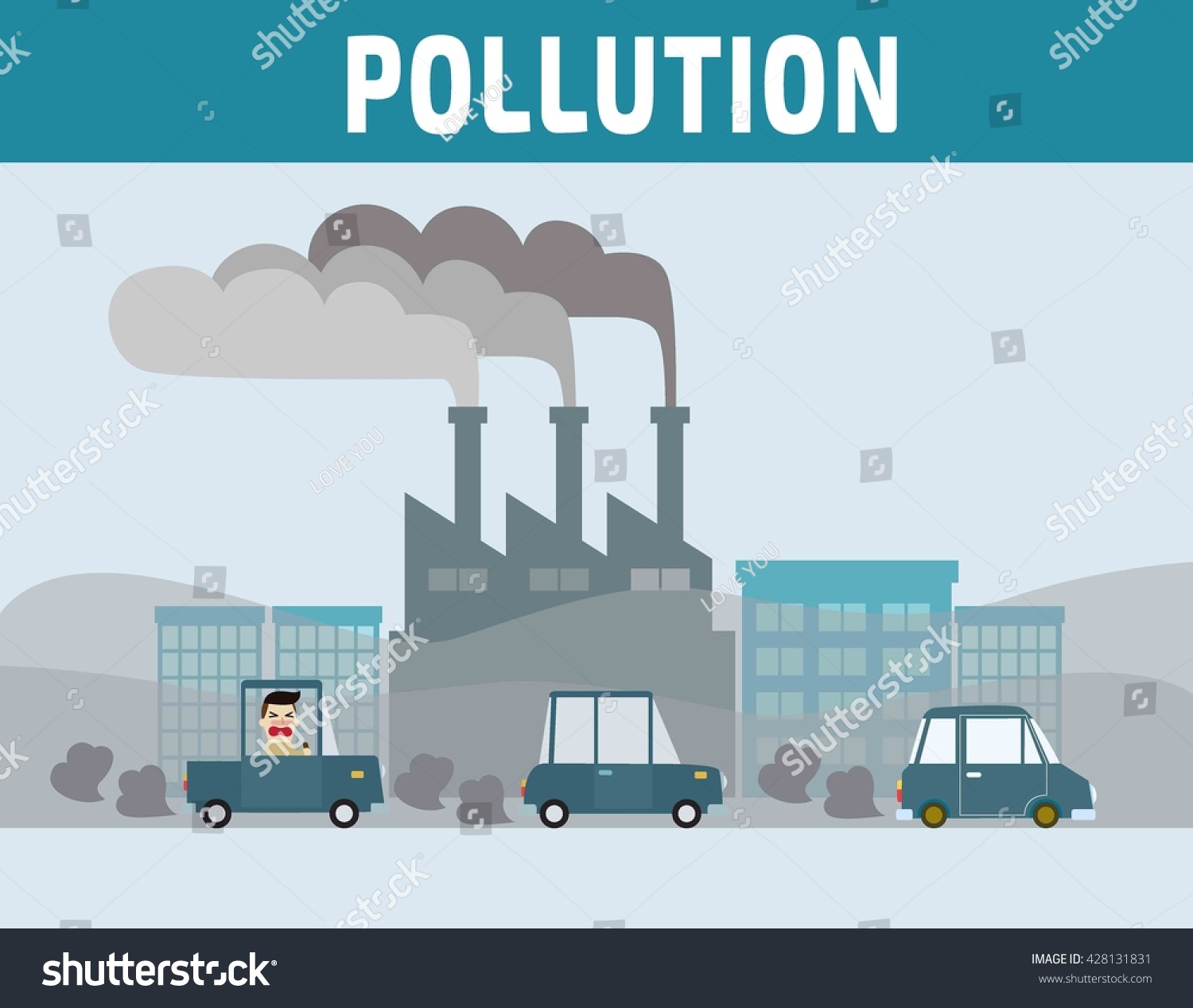 Factory Pipe Polluting Air Car Pollution Stock Vector (Royalty Free ...