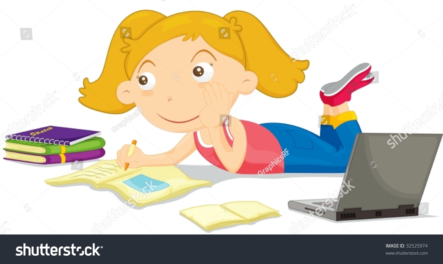 Child doing homework clipart