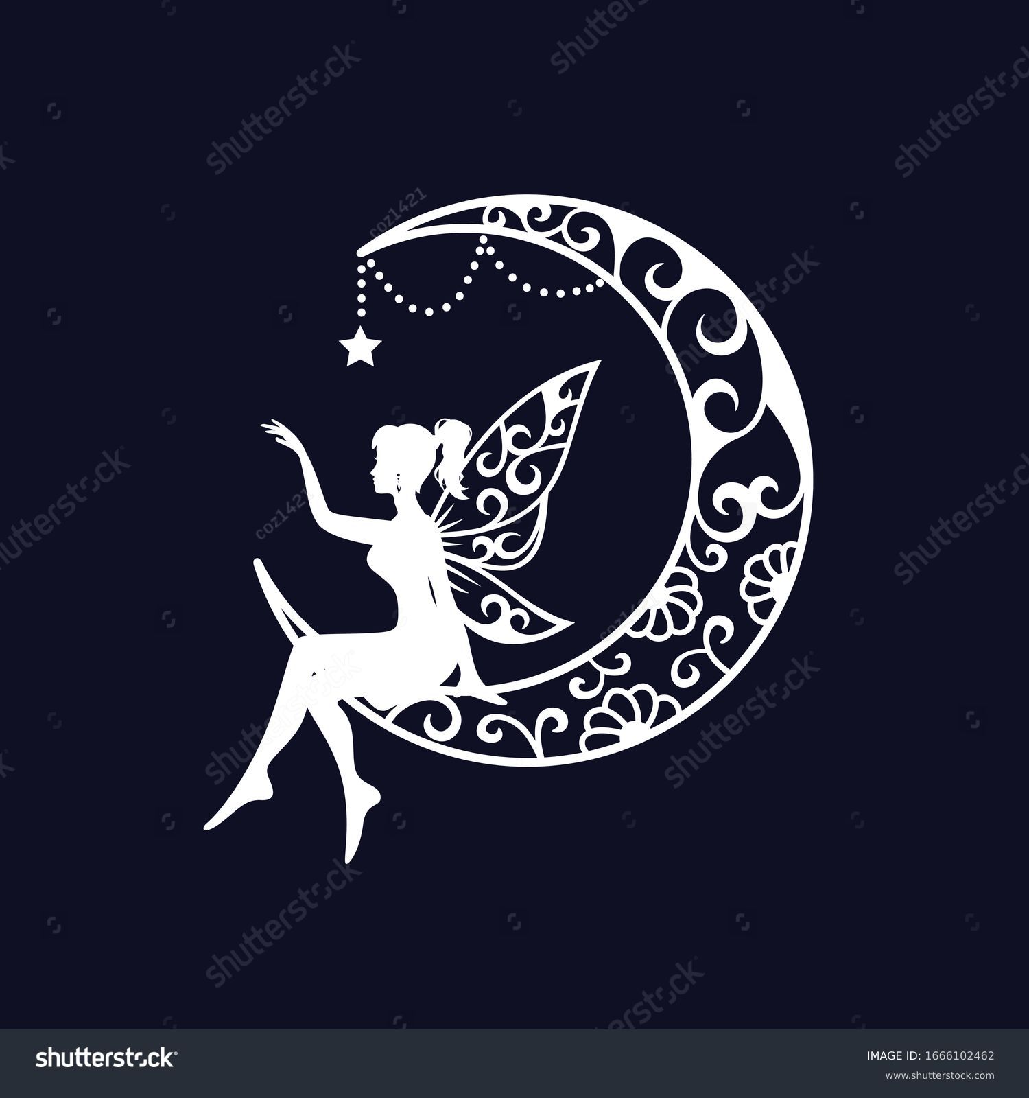 SVG of fairy and crescent moon cut file illustration svg