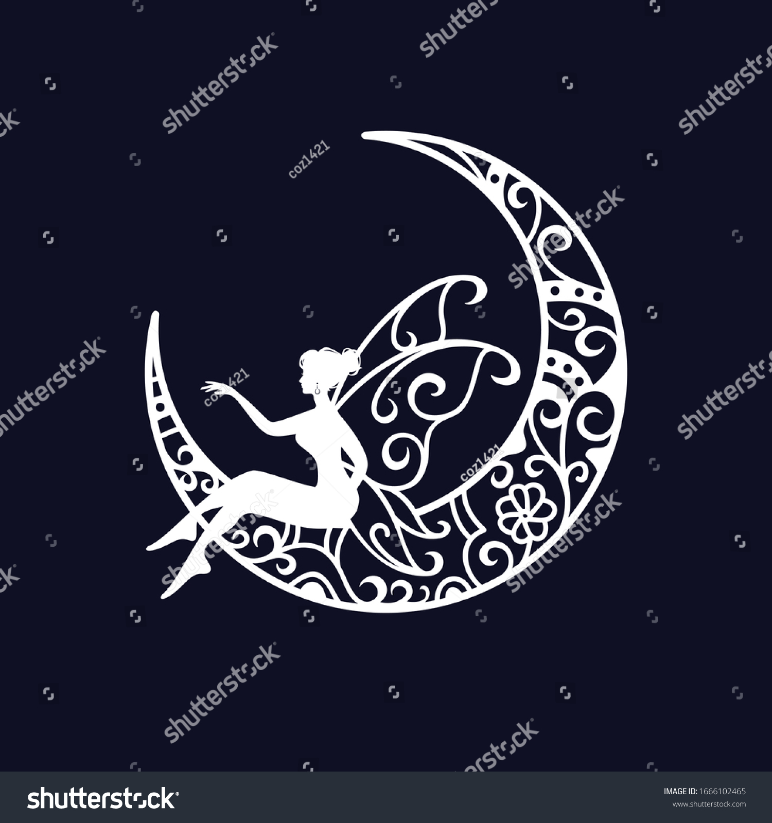 SVG of fairy and crescent moon cut file illustration svg