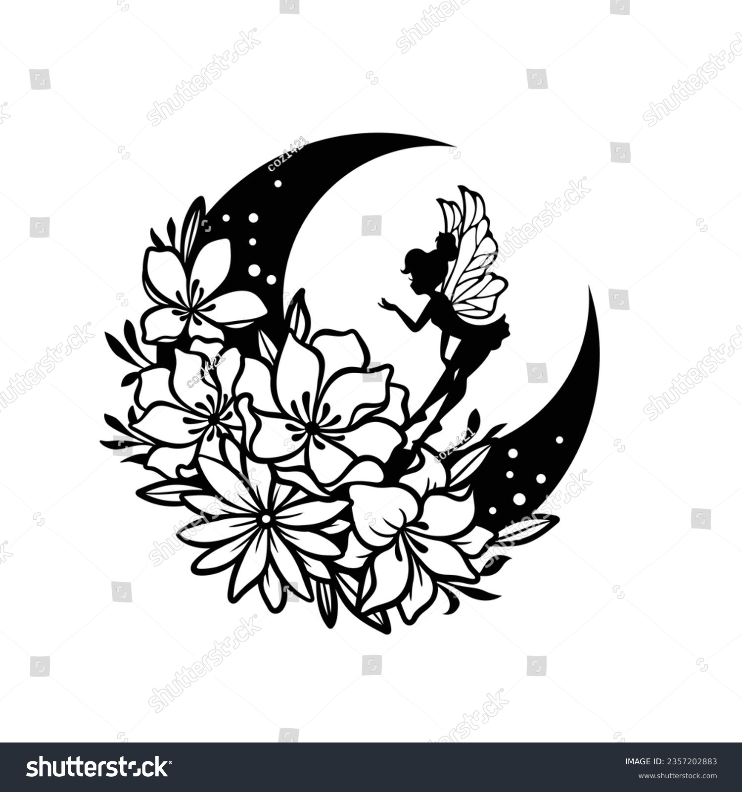 SVG of Fairy and crescent moon cut file illustration svg