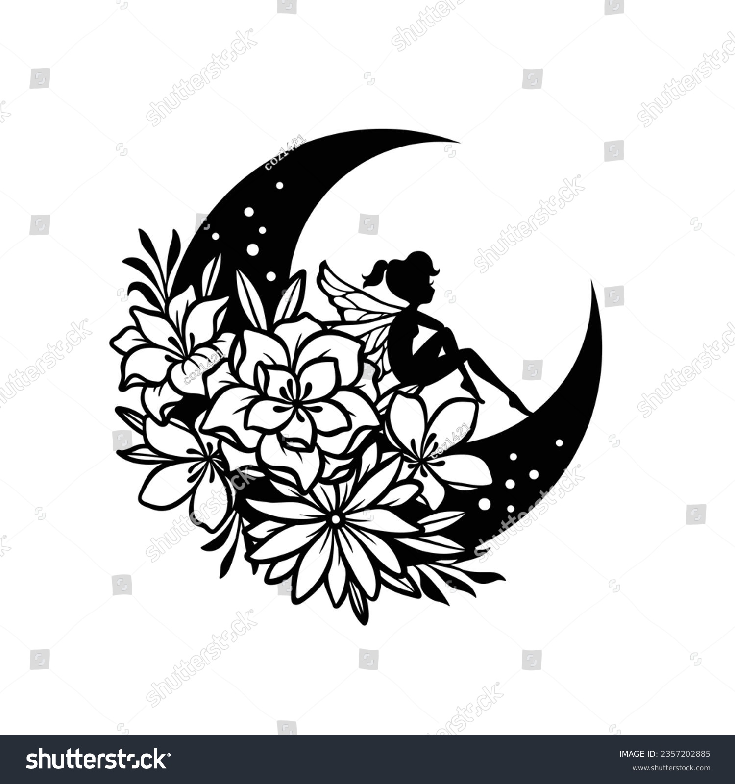 SVG of Fairy and crescent moon cut file illustration svg