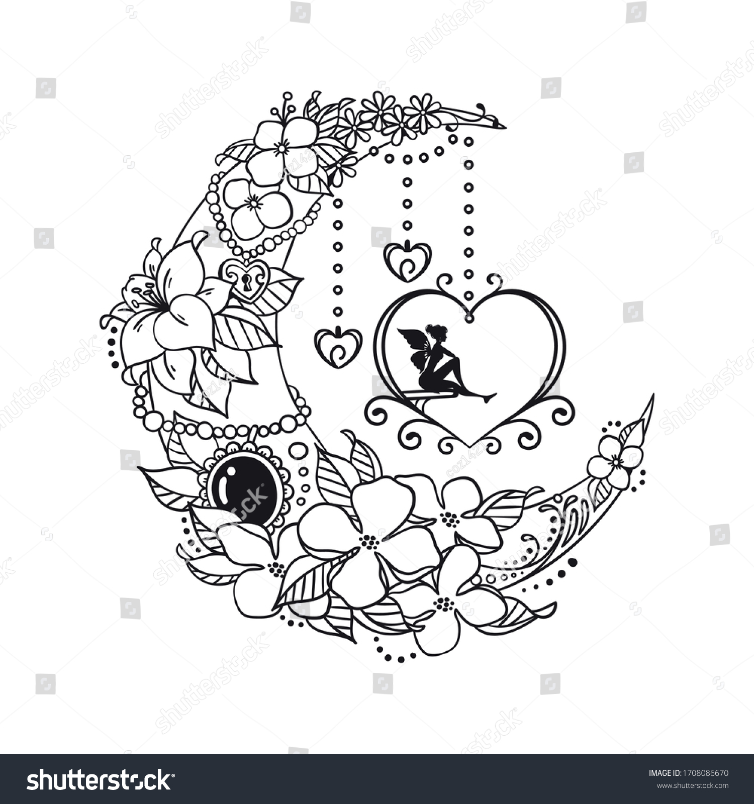 SVG of fairy and crescent moon illustration svg