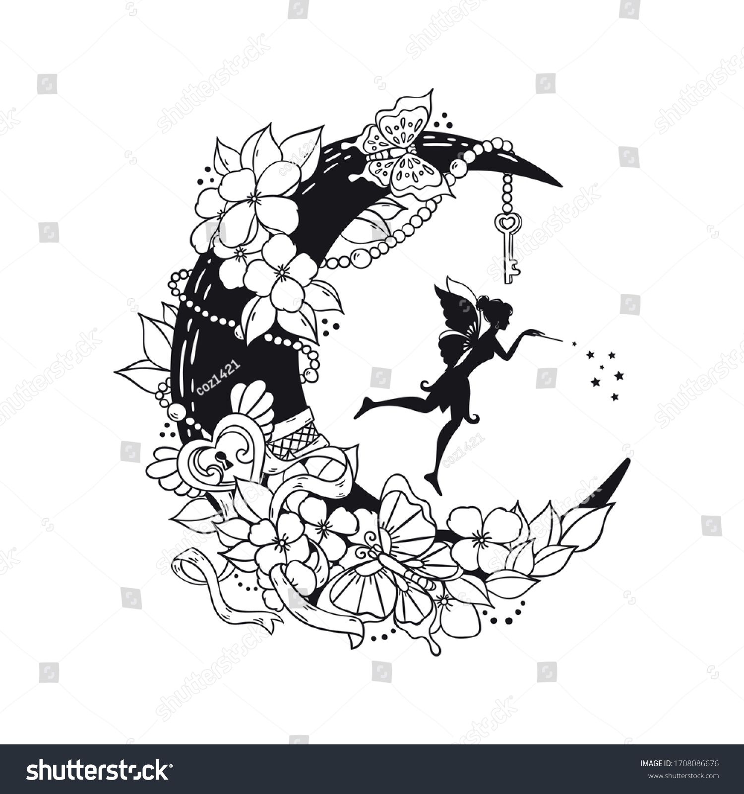 SVG of fairy and crescent moon illustration svg