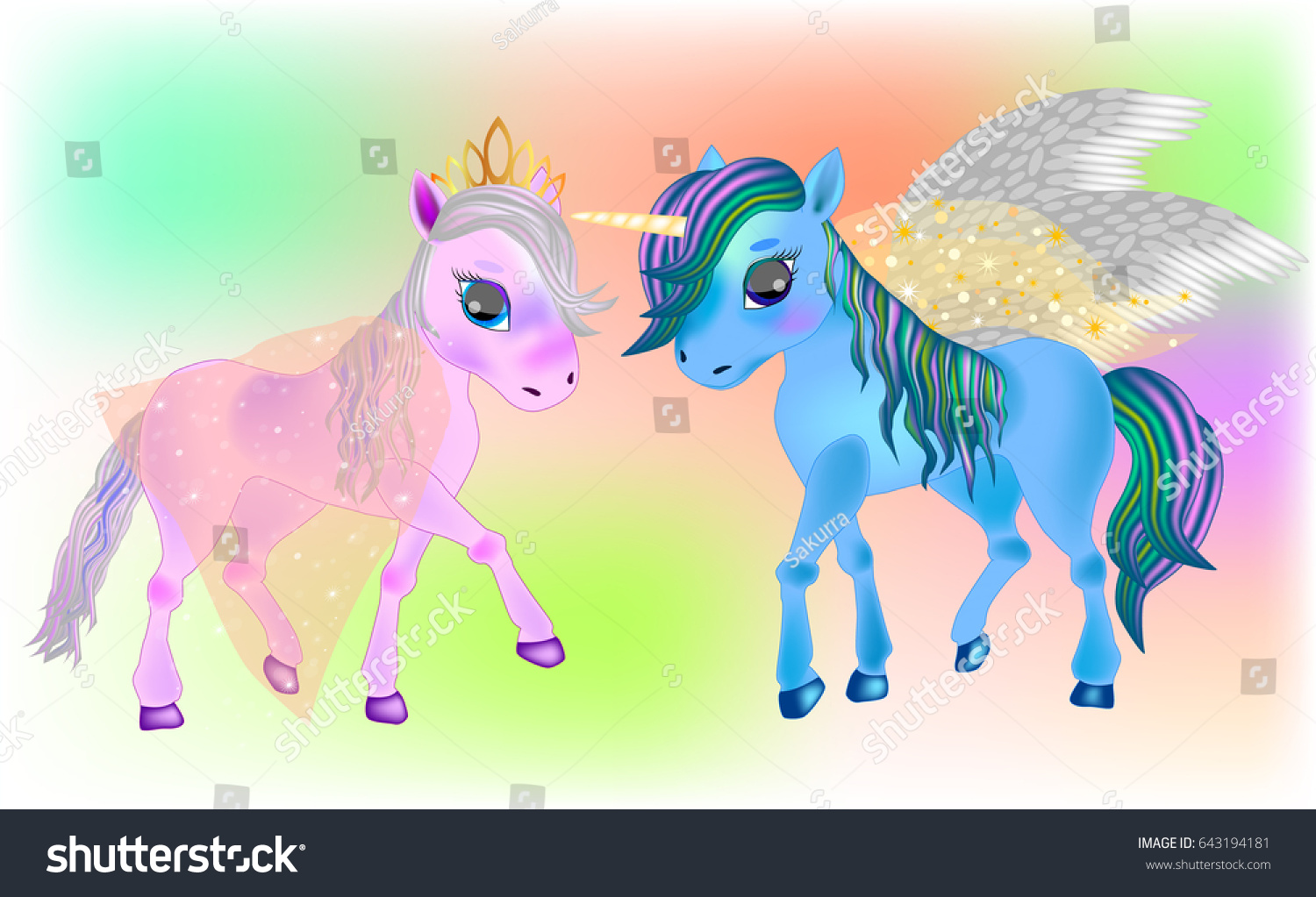 SVG of Fairy Pegasus and  Beautiful Ponies. Cute cartoon little  baby horse. Detailed vector illustration.  svg
