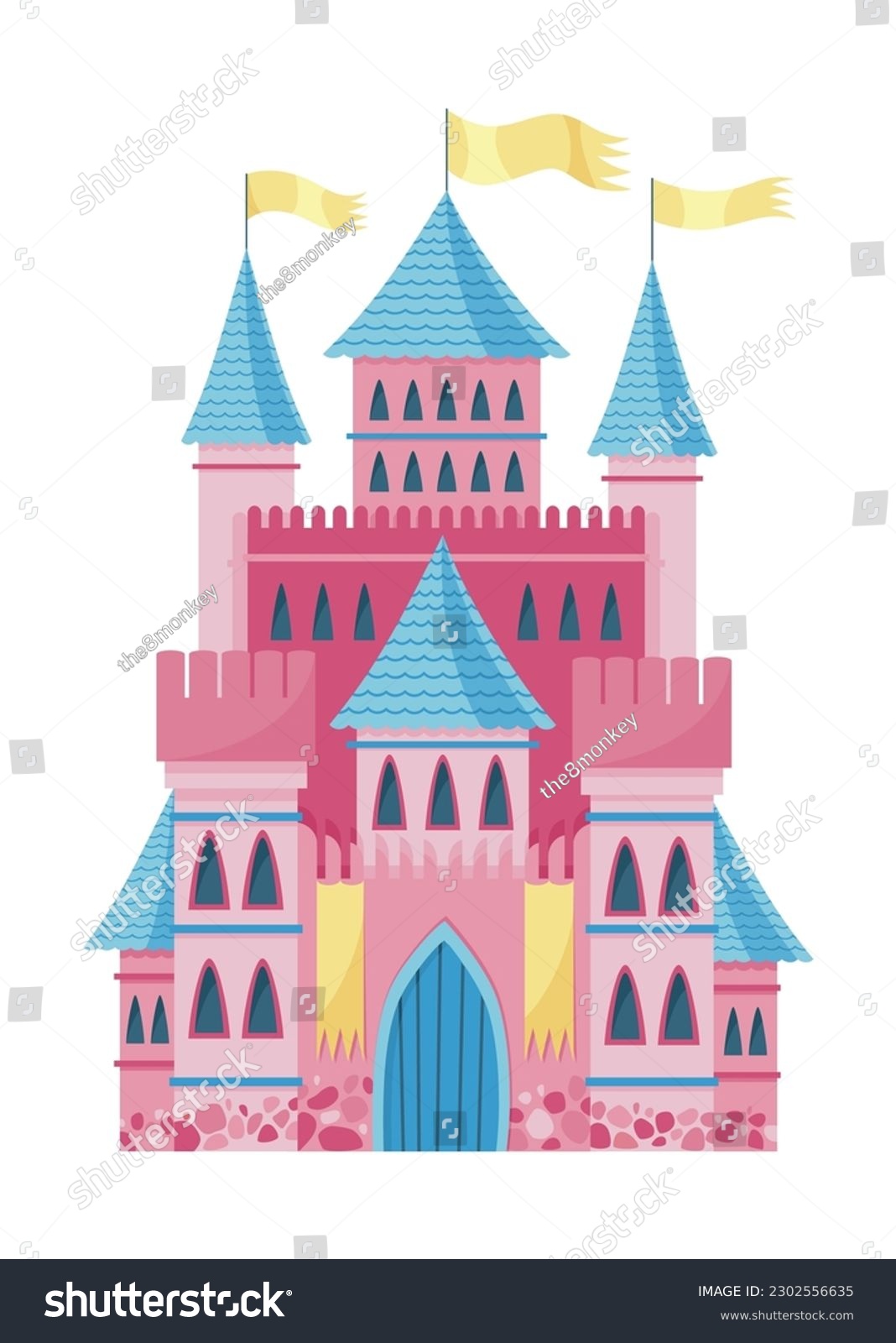 SVG of Fairy tale castle. Cartoon fantasy palace with towers, vector medieval fort or fortress. Fairy tale kingdom house building svg