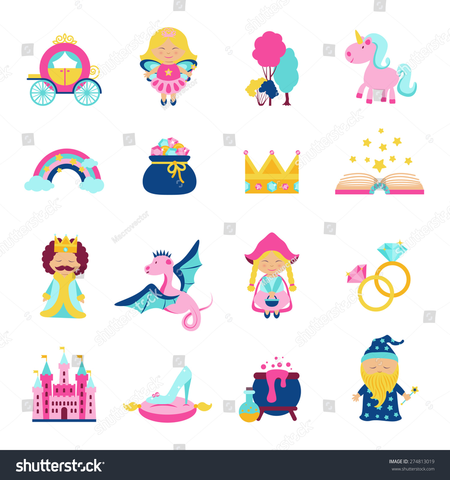 Fairy Tale Characters Symbols Set Magic Stock Vector (Royalty Free