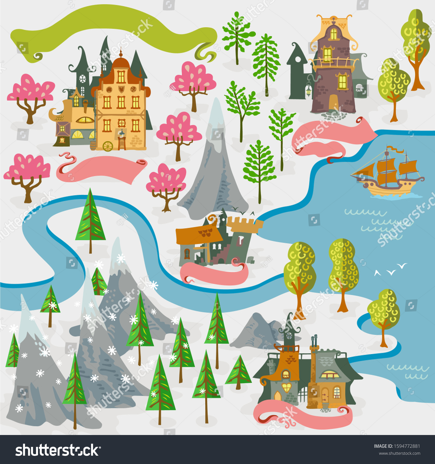 Fairy Tale Fantasy Map Builder Cartography Stock Vector (Royalty Free ...